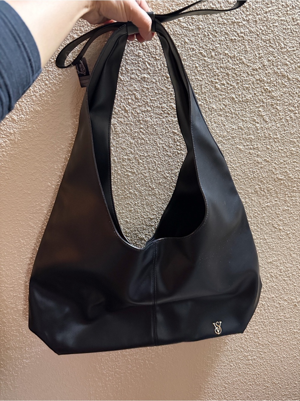 Victoria's Secret Black Shoulder Tote with Gold VS Logo